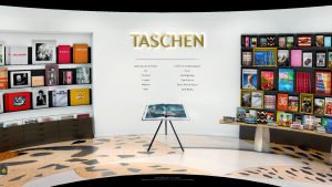 a book stand in a room with books on shelves