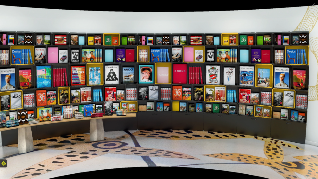a display of books on shelves